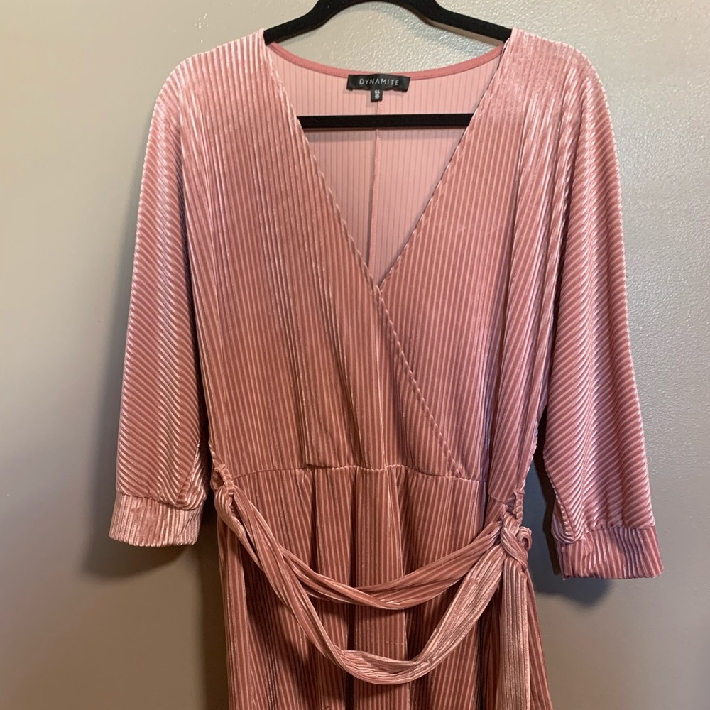 Pink velvet striped dress